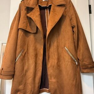 Magaschoni Camel Trench Coat with Zipper Pockets